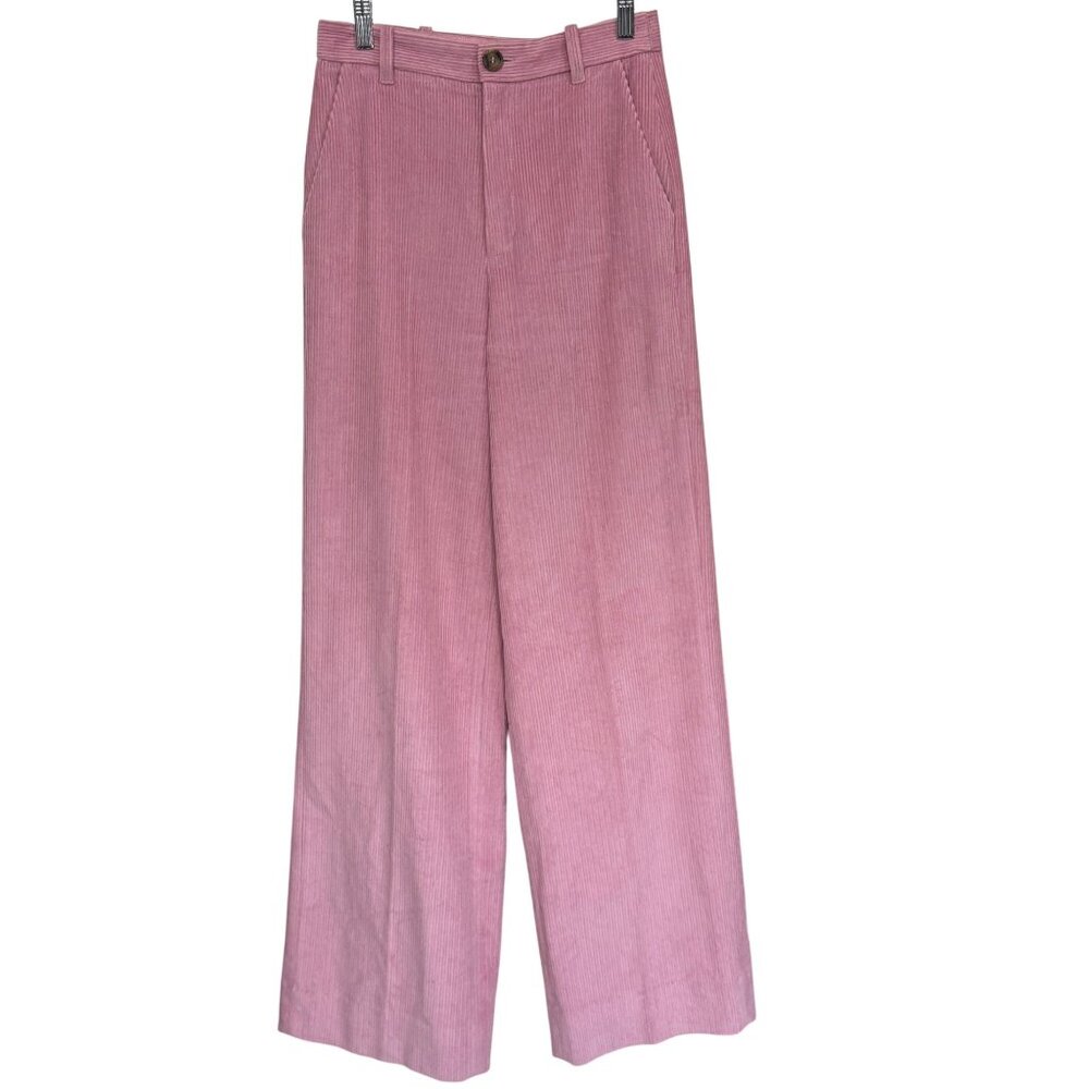 Ted Baker Pants Womens Size 1 Pink 100% Cotton Corduroy Wide Leg High Waist